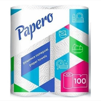 Полотенца бумажные целлюлозные рулон. белые Papero, (12,5м) 100л (2шт) RS010