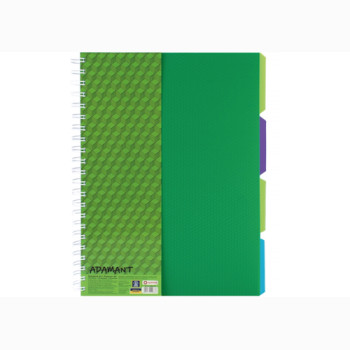 Блокнот А4 120л # п/о, бокова пружина, з розділювачами, Adamant, колір зелений O20843-04