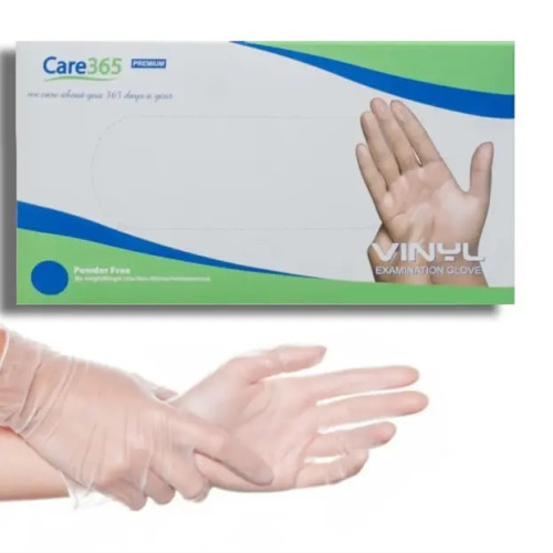 Перчатки виниловые не опудренные р.М (100 шт) прозрачные CARE 365