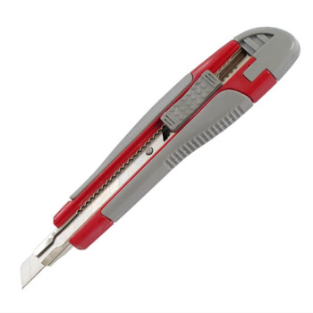 Нож канцелярский (9мм) прорезиненный корпус  металлические направляющие автофиксатор 6701-А